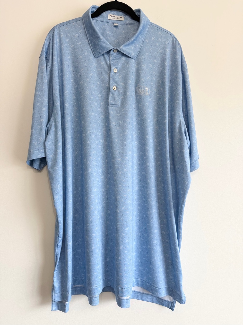Peter Millar Light Blue Nautical Print Patterned Golf Polo w Logo Size XXL